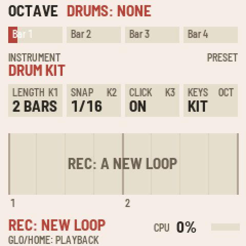 The drum kit selected in recording mode